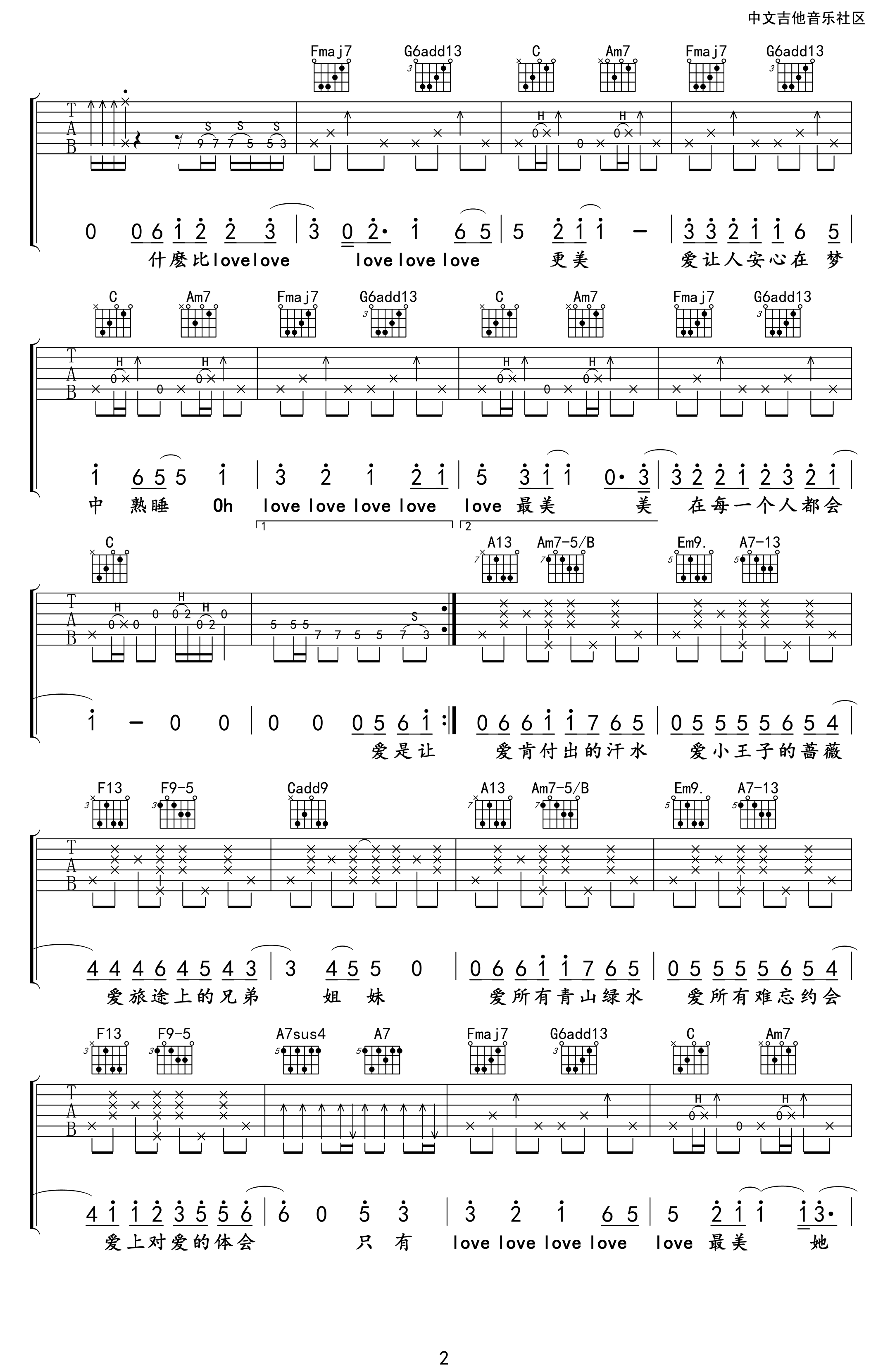 《每个人都会》吉他谱六线谱C调_方大同