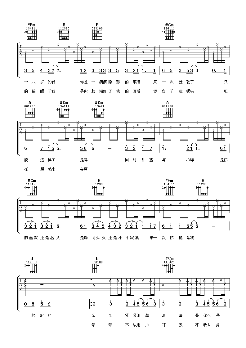 《亲亲》吉他谱六线谱E调＿梁静茹