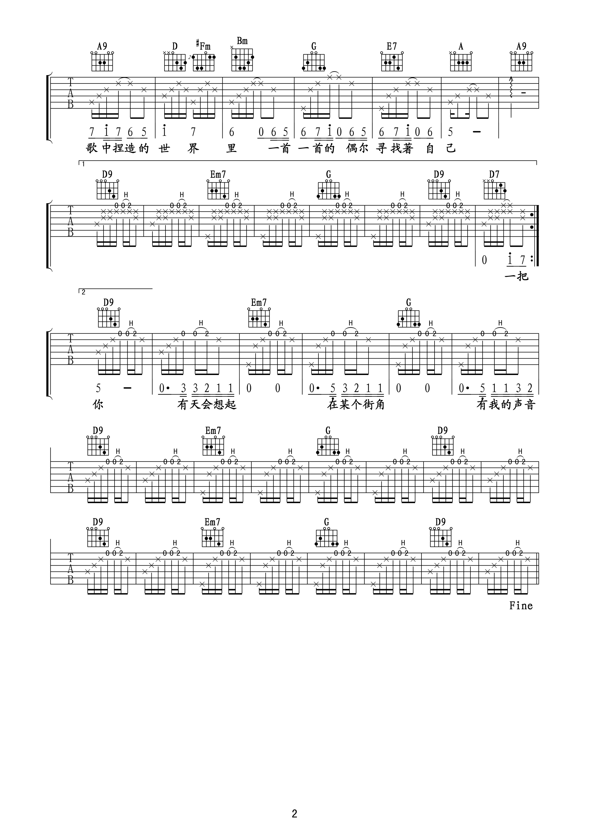 《街角的guitar man》吉他谱六线谱D调＿迪克牛仔