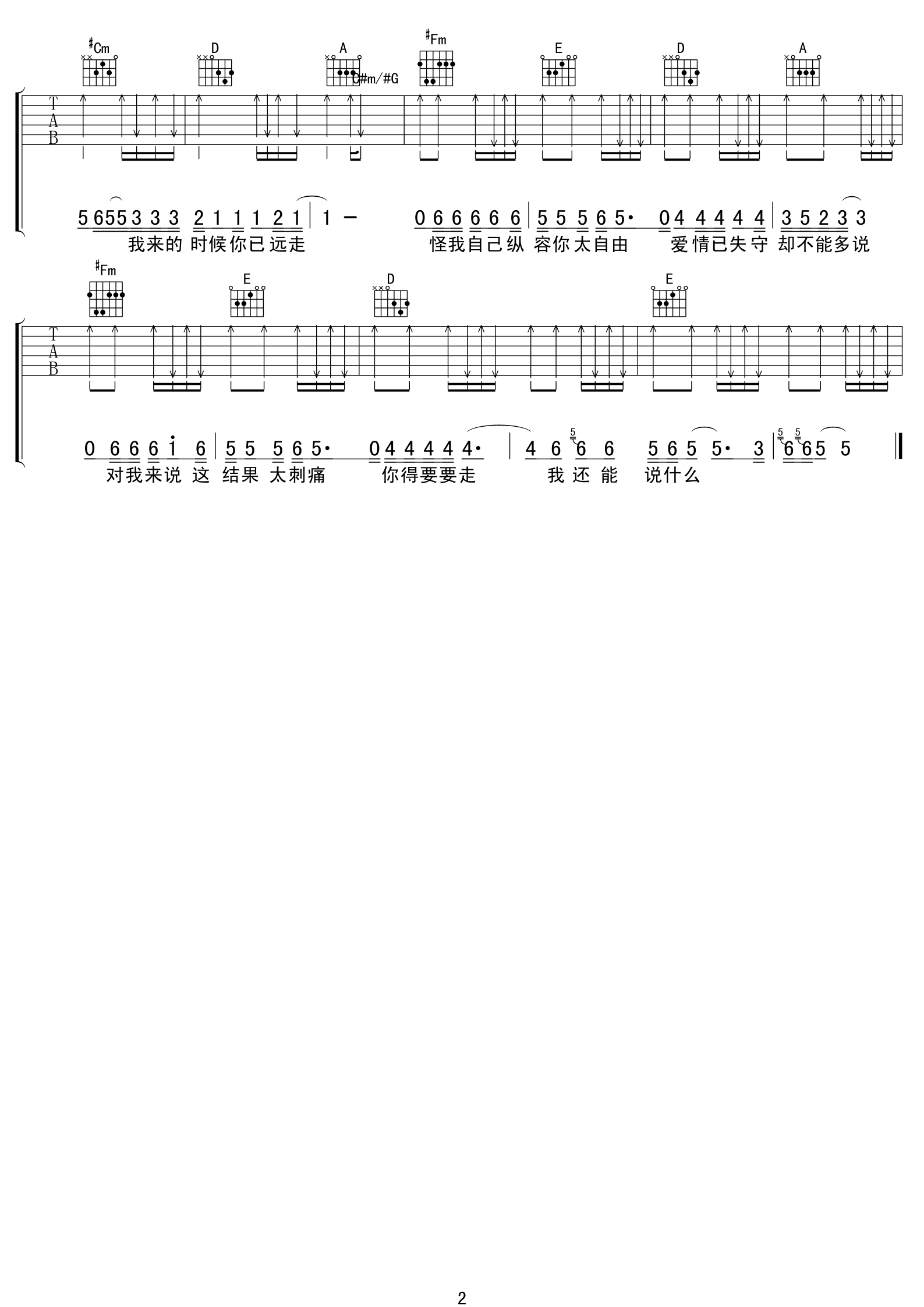 《知道你不是真的爱我》吉他谱六线谱A调＿动力火车