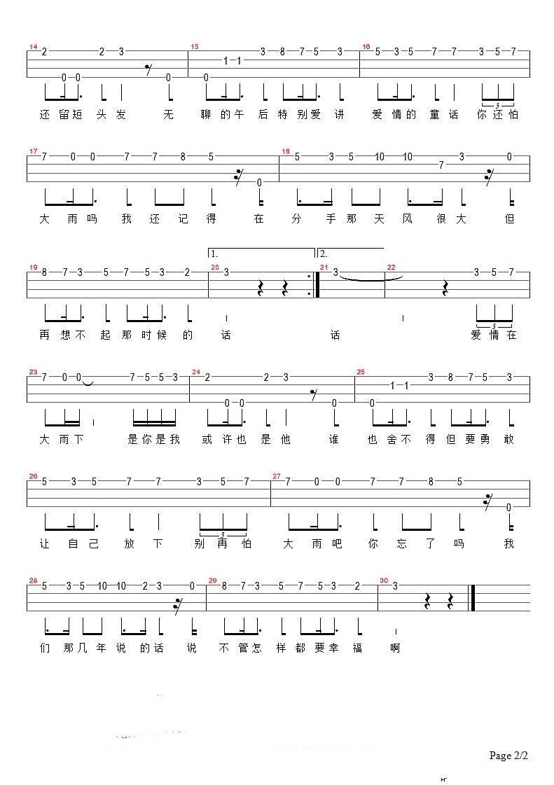 《你还怕大雨吗》_高清吉他谱