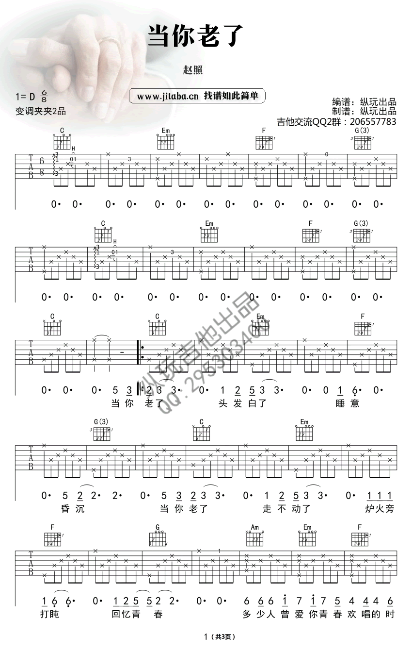 当你老了吉他谱简单版