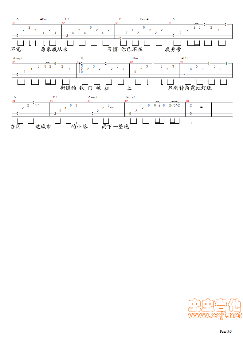 《雨下一整晚》_高清吉他谱