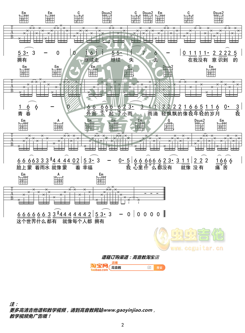 《青春》_高清吉他谱