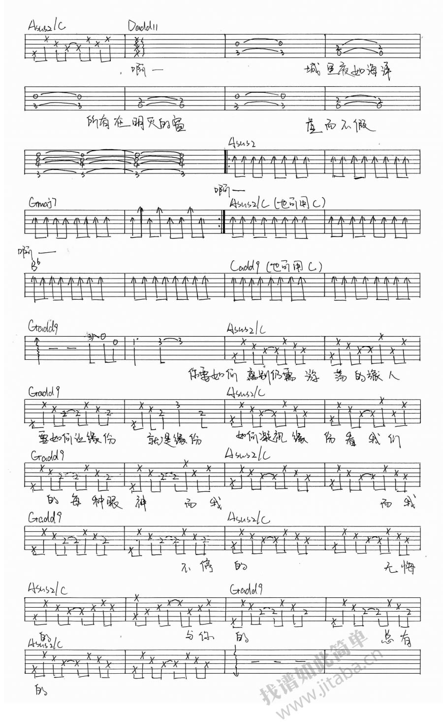 张悬《如何》吉他六线谱