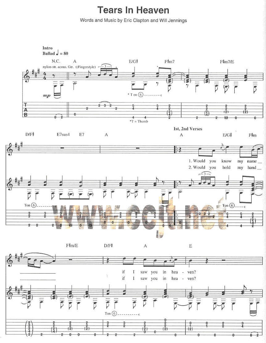 《泪洒天堂》_吉他谱