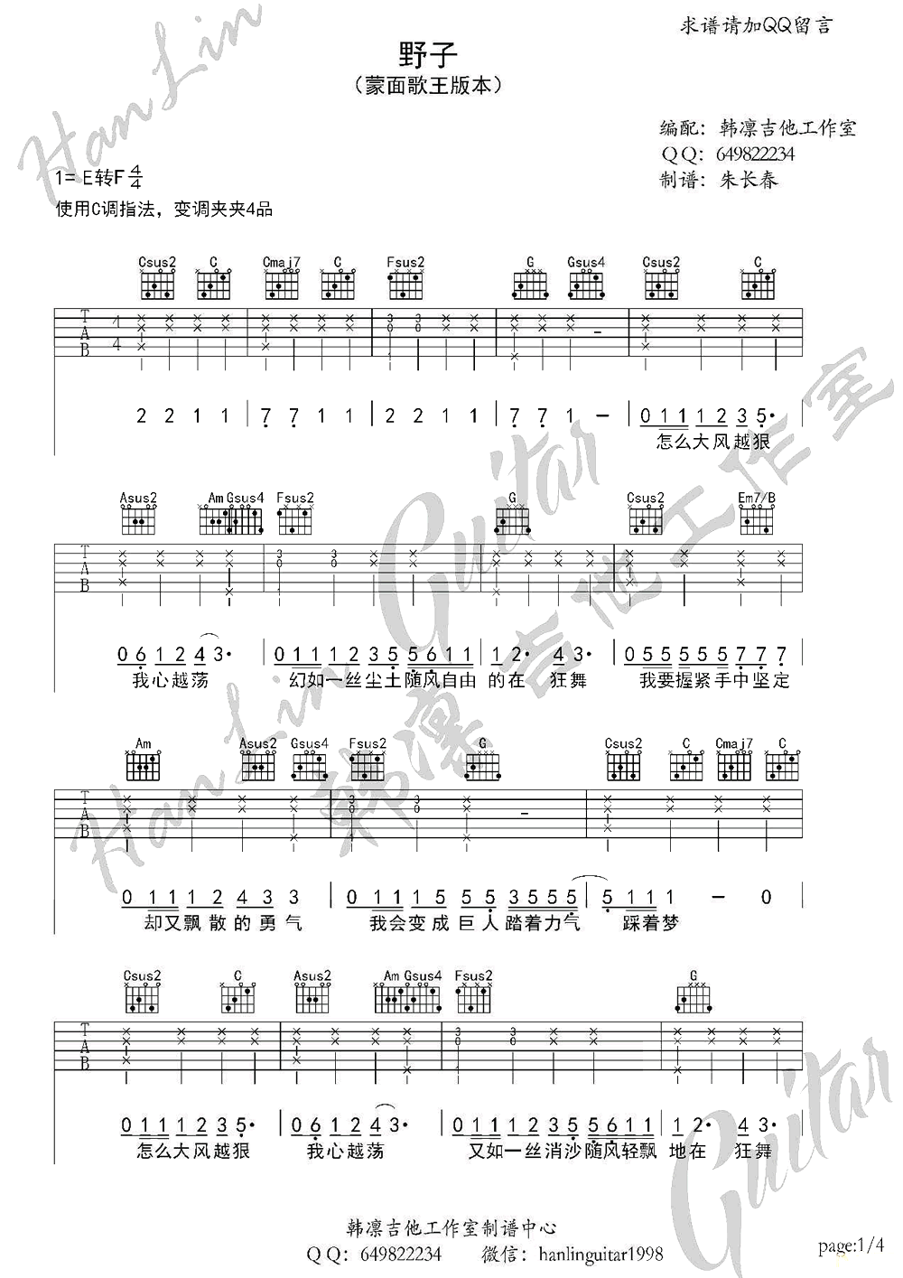 沙宝亮野子吉他谱