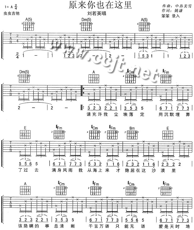 《原来你也在这里》_高清吉他谱