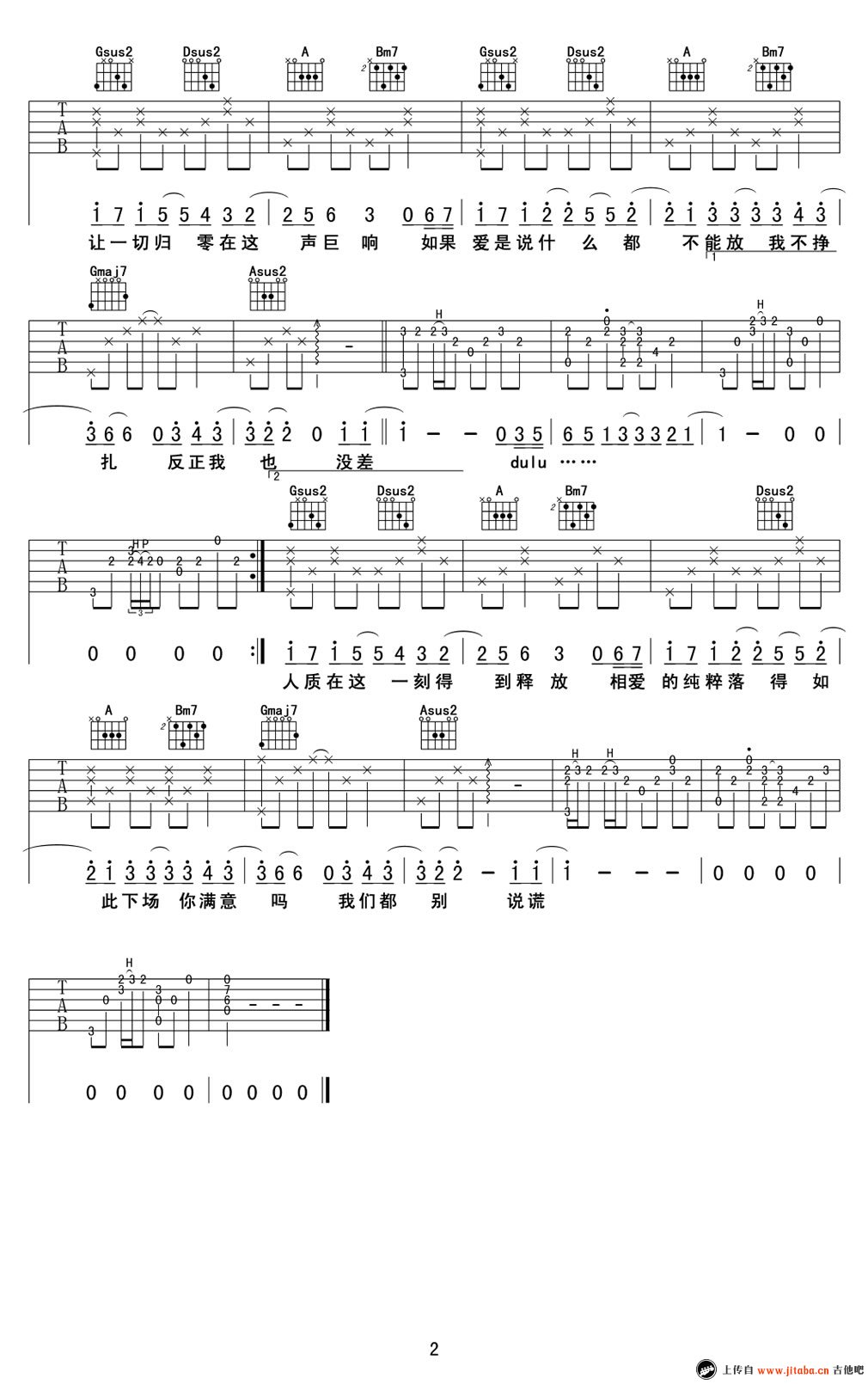 张惠妹 人质吉他六线谱