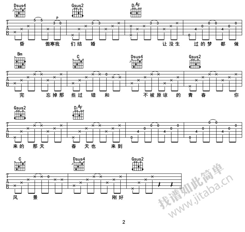 马頔《傲寒》吉他弹唱六线谱