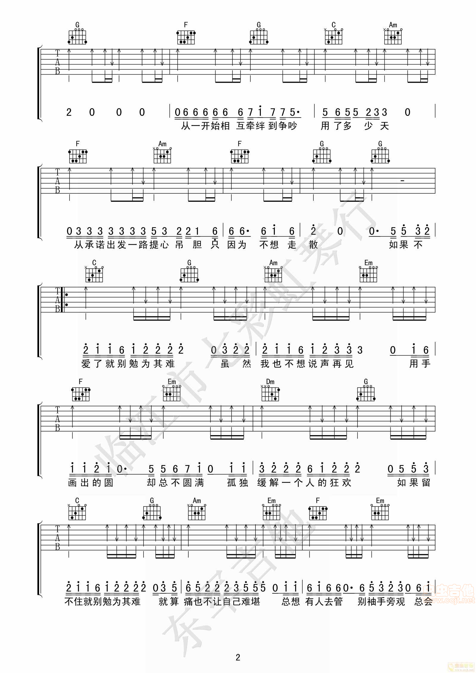 《勉为其难》_高清吉他谱