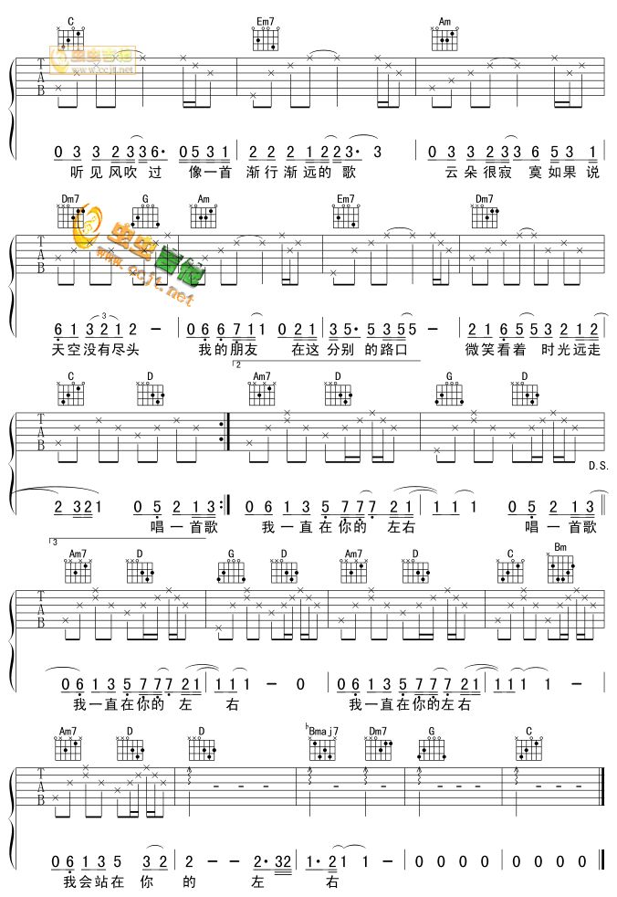 《我的左手旁边是你的右手》_吉他谱