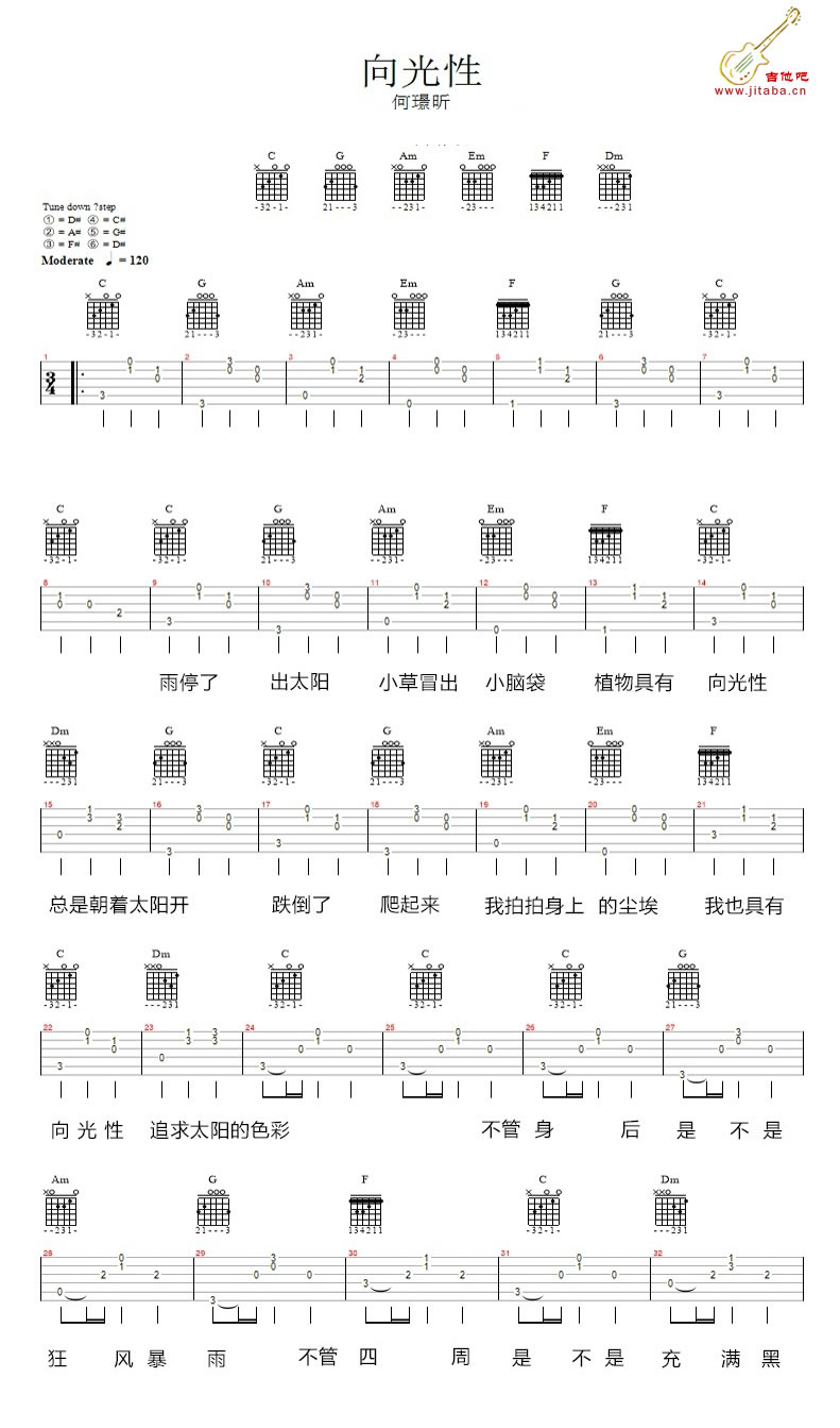 何璟昕向光性吉他谱