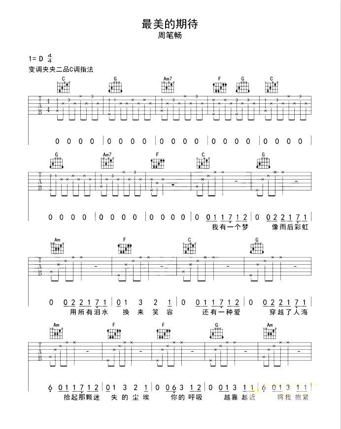 《最美的期待》抖音最新_吉他谱