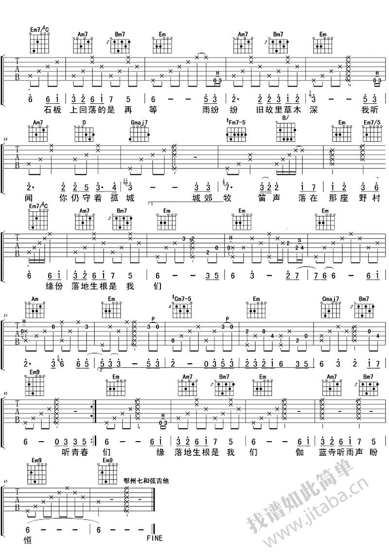 林志炫《烟花易冷》吉他谱六线谱