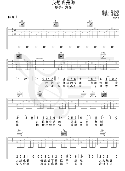 《我想我是海》_高清吉他谱