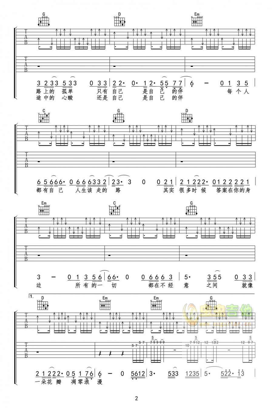 《该走的路》_高清吉他谱