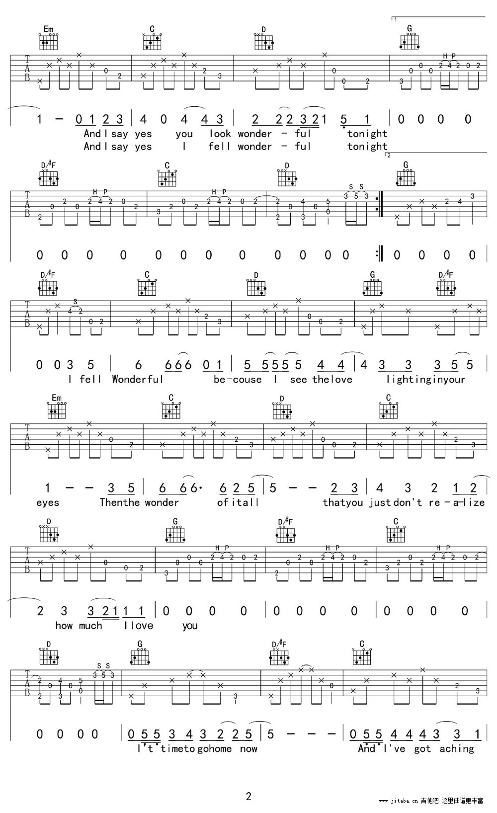 Eric Clapton wonderful tonight吉他谱