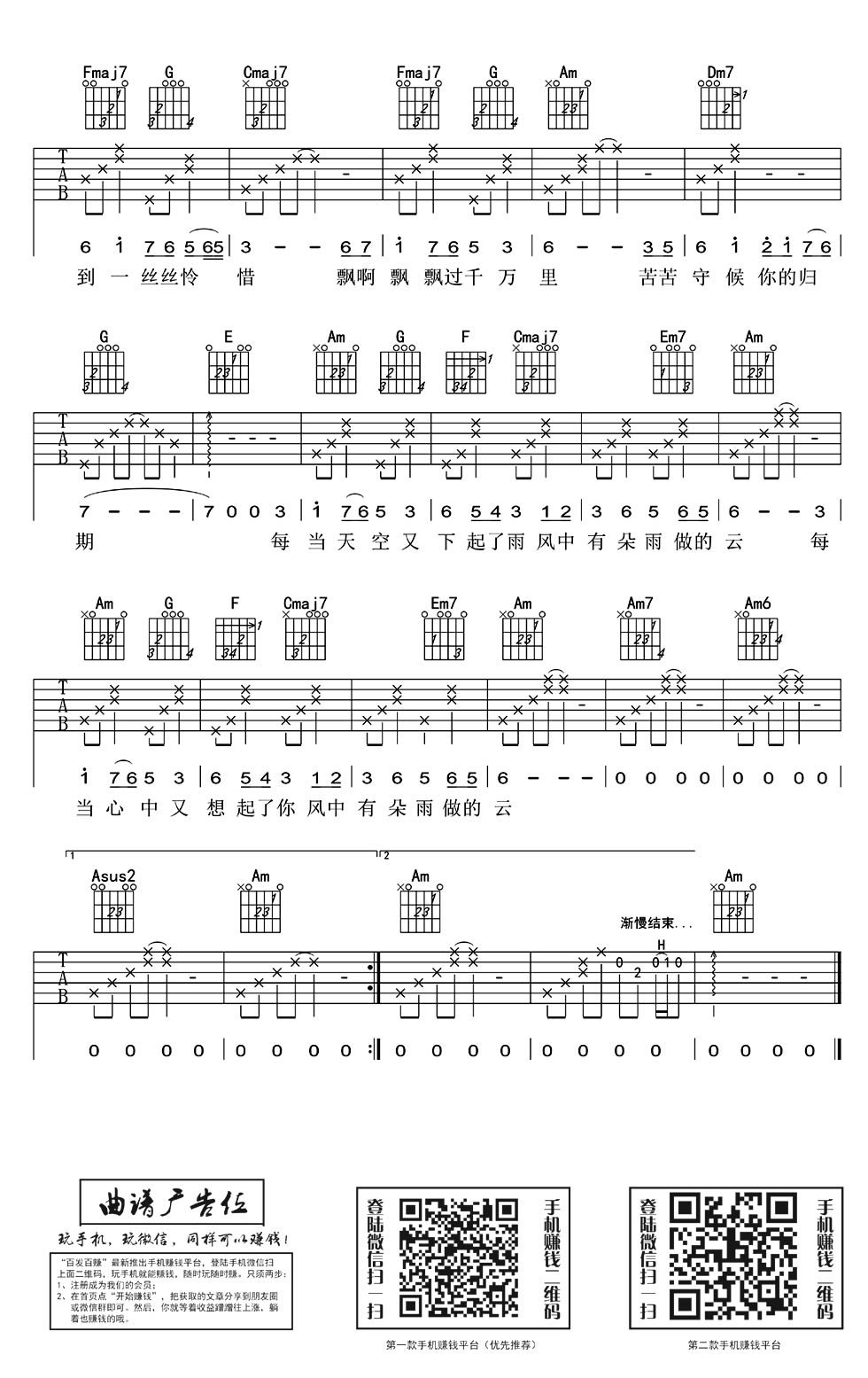 孟庭苇 风中有朵雨做的云吉他谱六线谱