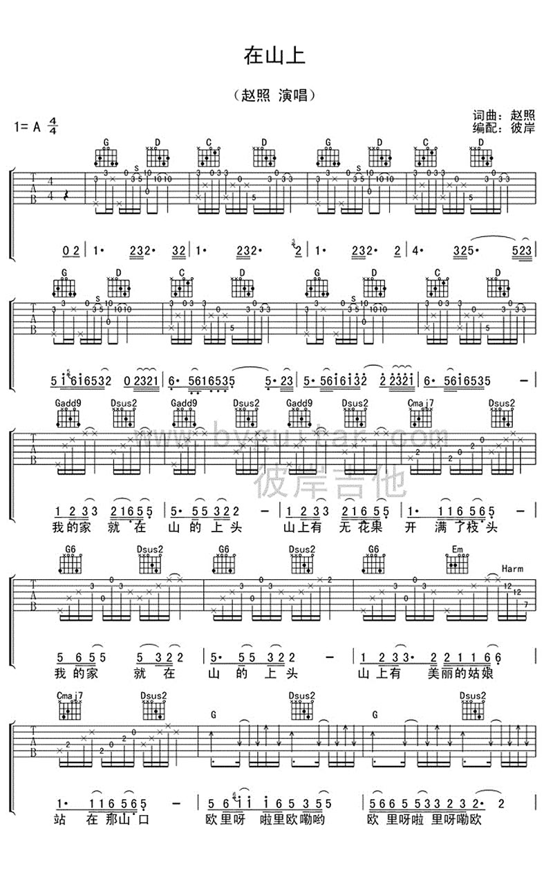赵照-在山上吉他谱