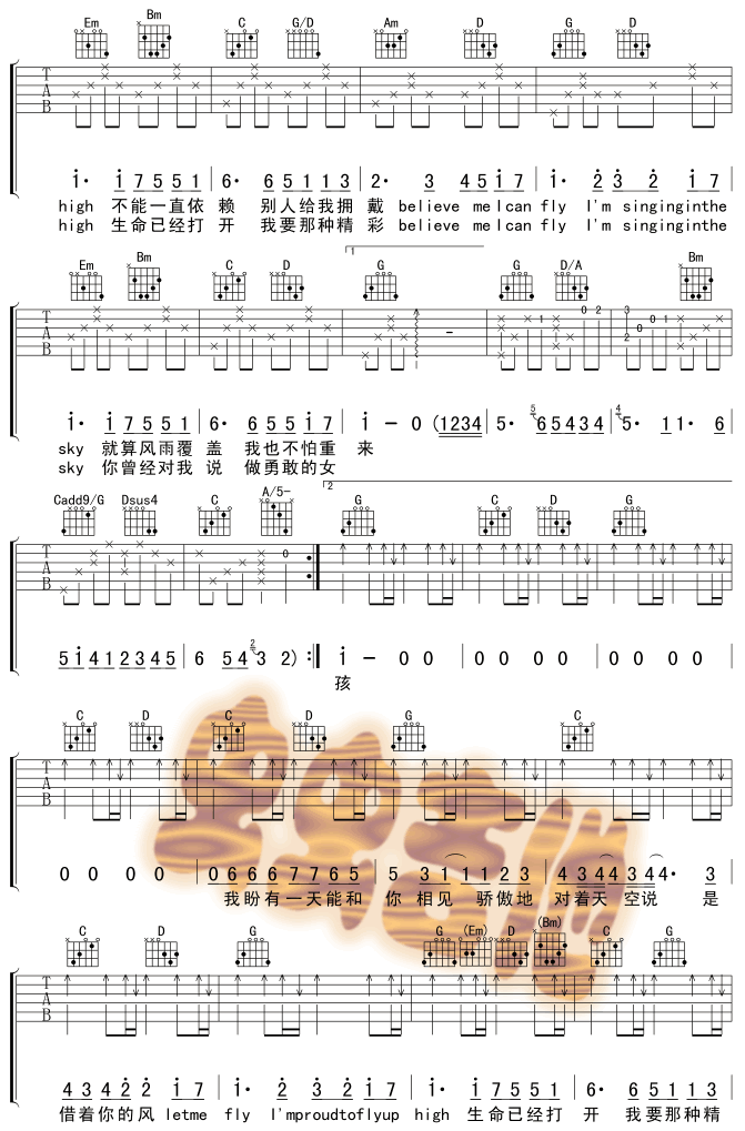 《挥着翅膀的女孩》_高清吉他谱