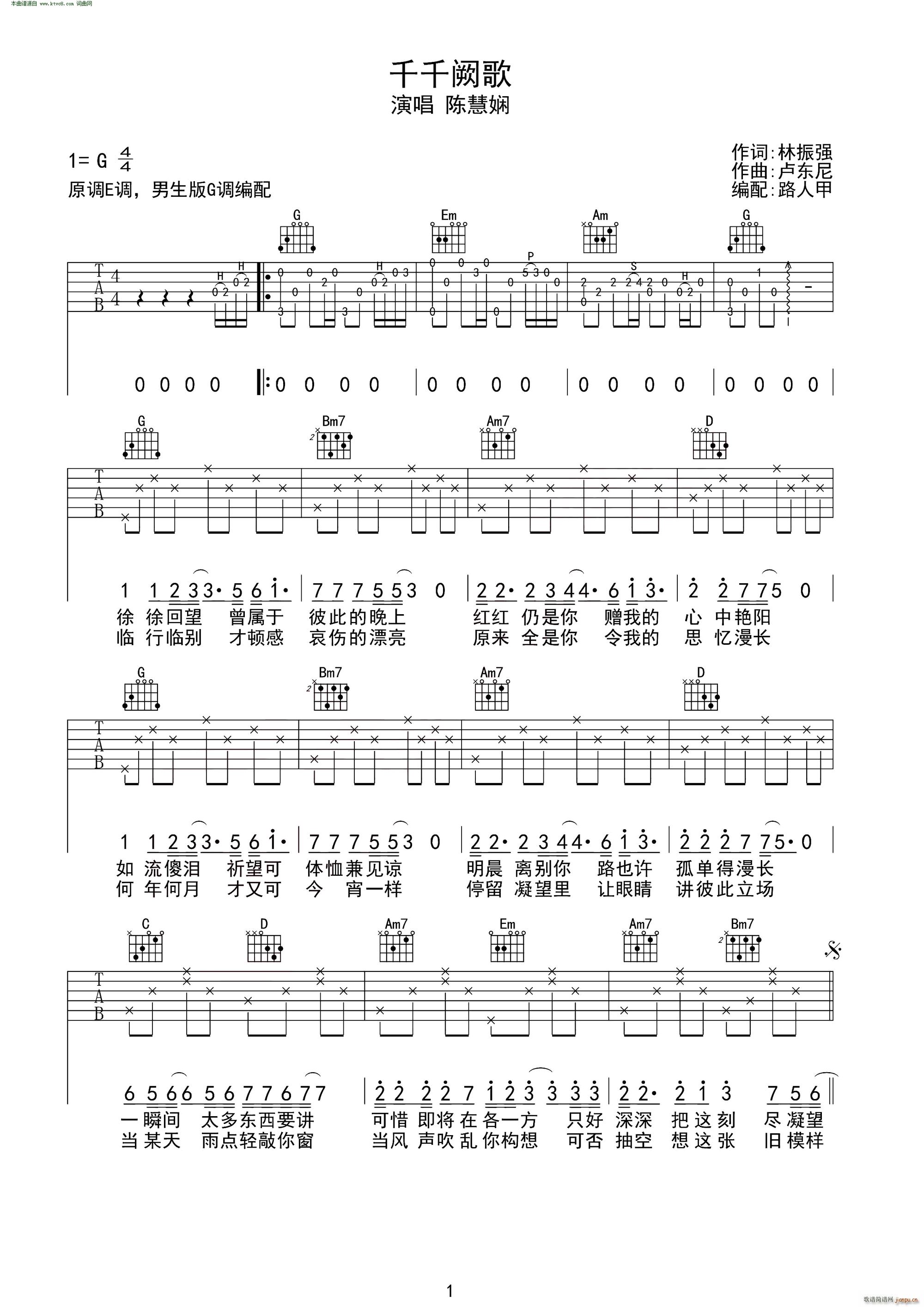 《千千阙歌》_高清吉他谱
