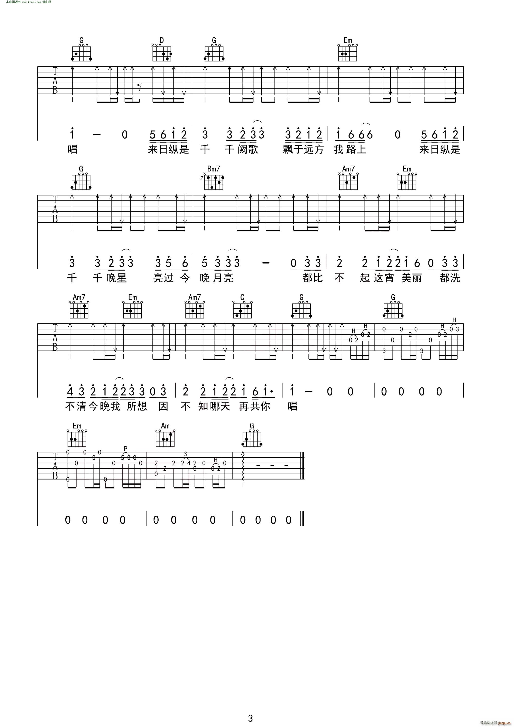 《千千阙歌》_高清吉他谱