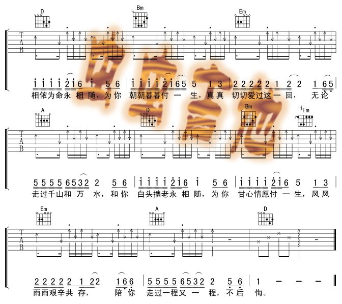 《甘心情愿》_高清吉他谱