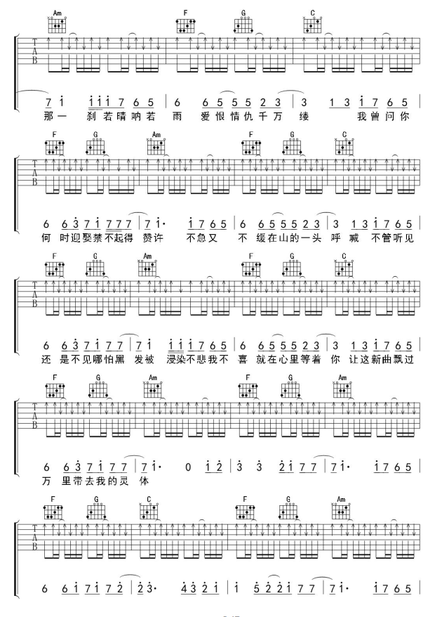 《樱花树下的约定》抖音最新_吉他谱