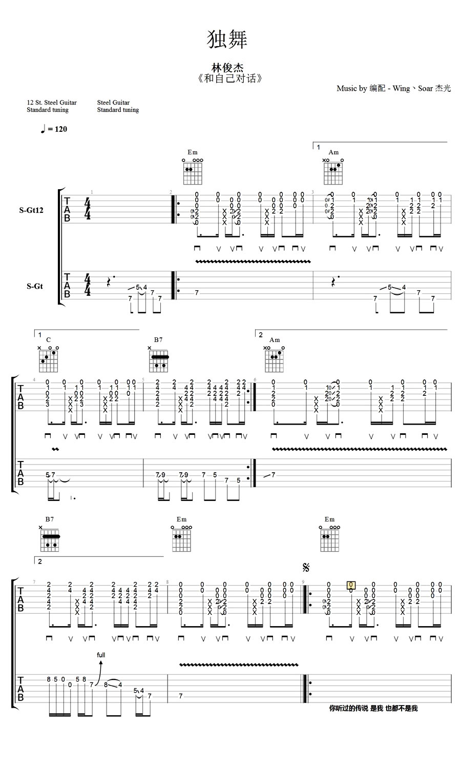 林俊杰独舞吉他谱
