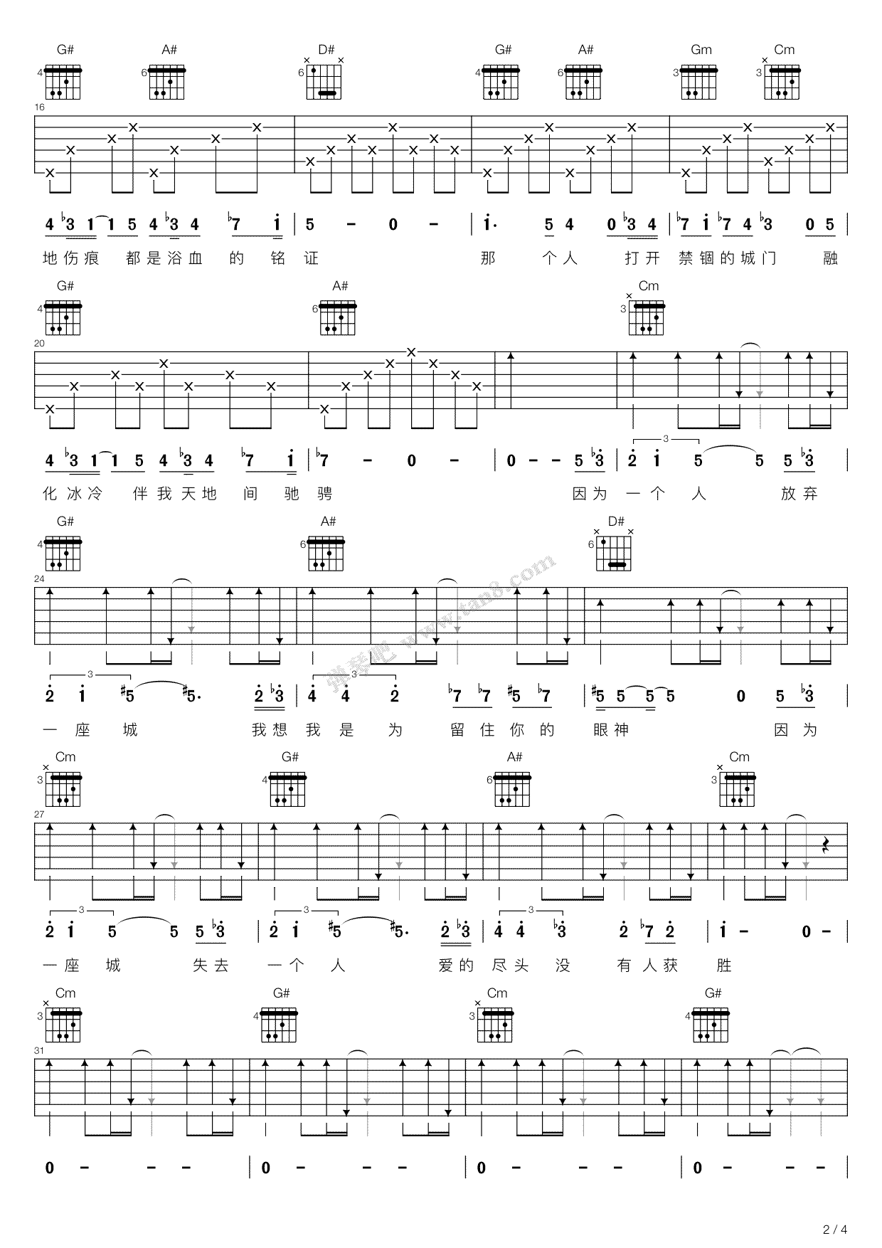 《因为一个人》_高清吉他谱