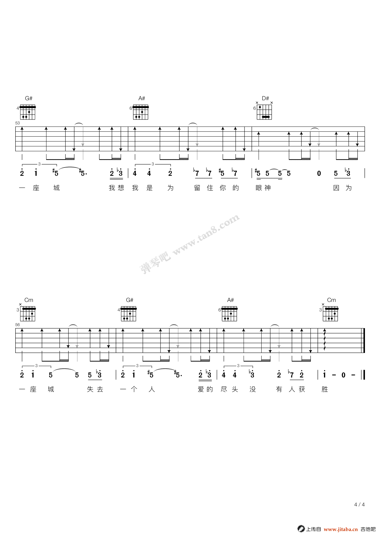 《因为一个人》_高清吉他谱