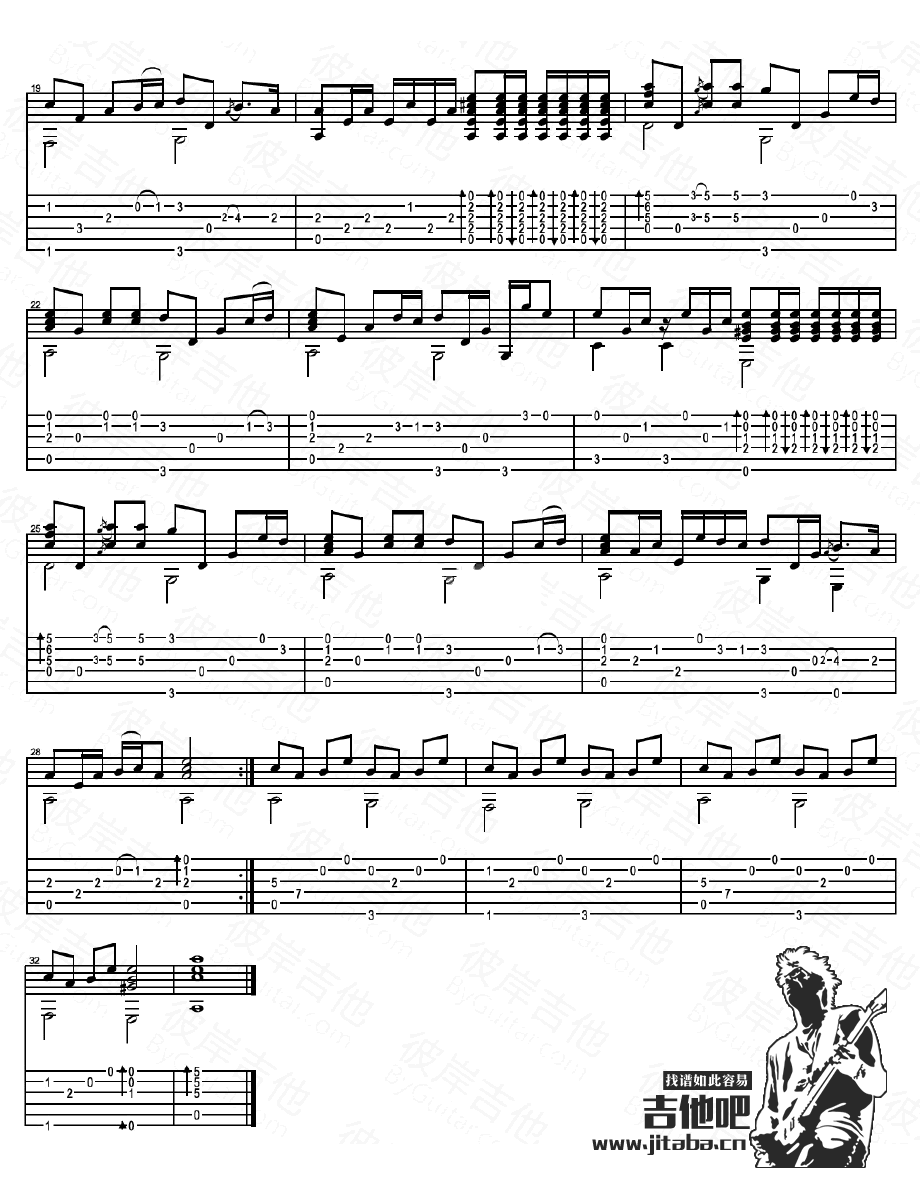 冬季到台北来看雨指弹独奏吉他谱