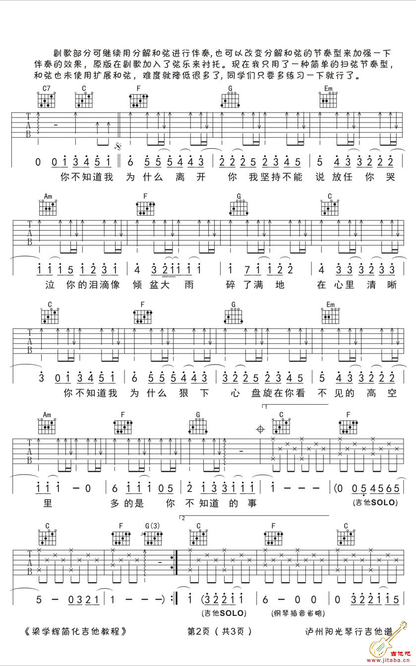 王力宏-你不知道的事吉他六线谱