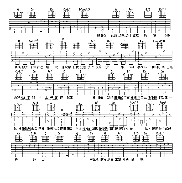《慢慢喜欢你》抖音最新_吉他谱