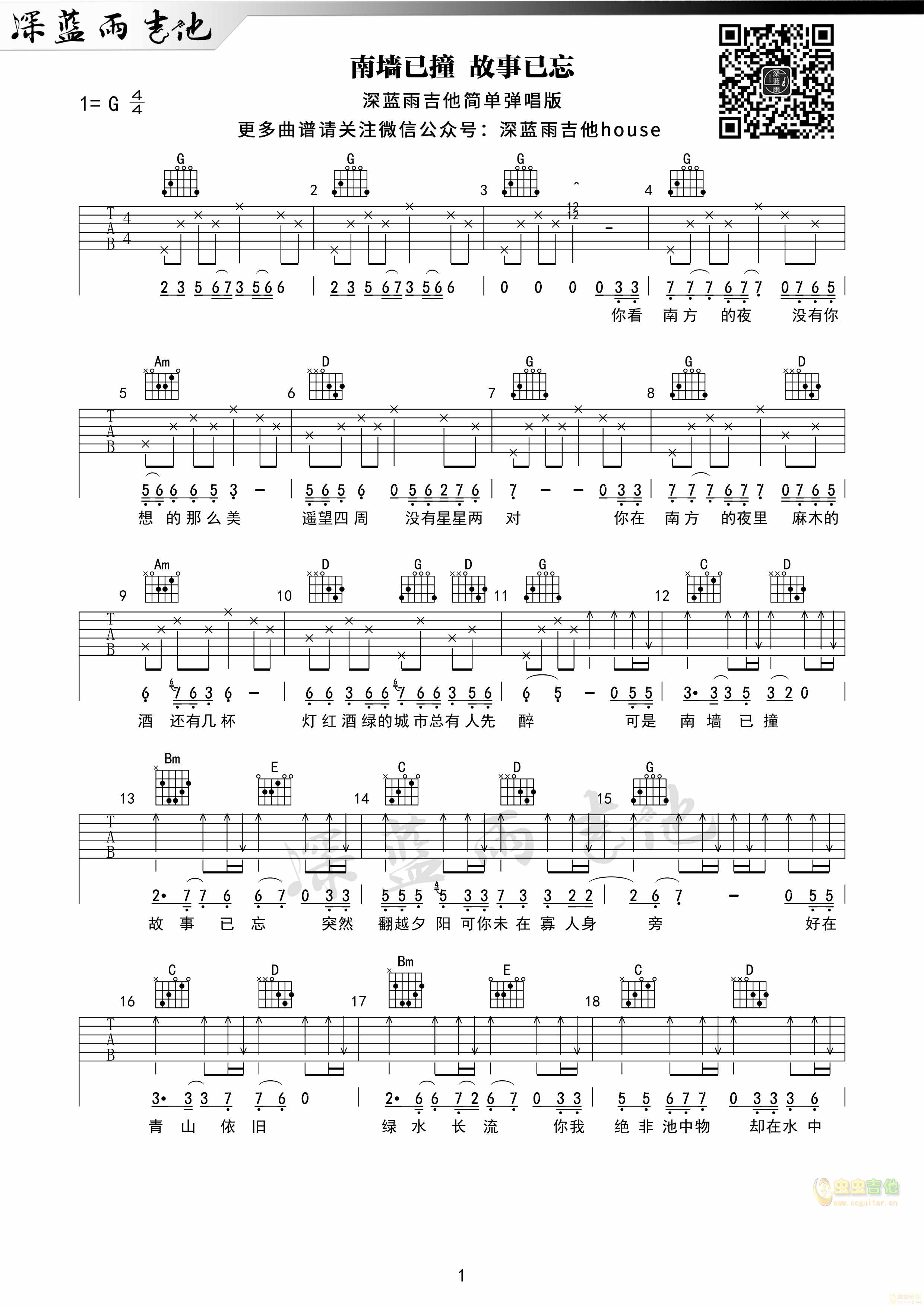 《南墙已撞 故事已忘》_高清吉他谱
