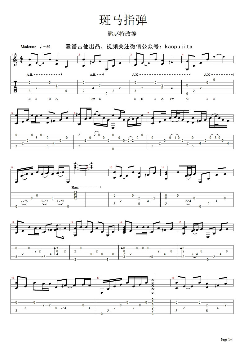斑马斑马指弹谱