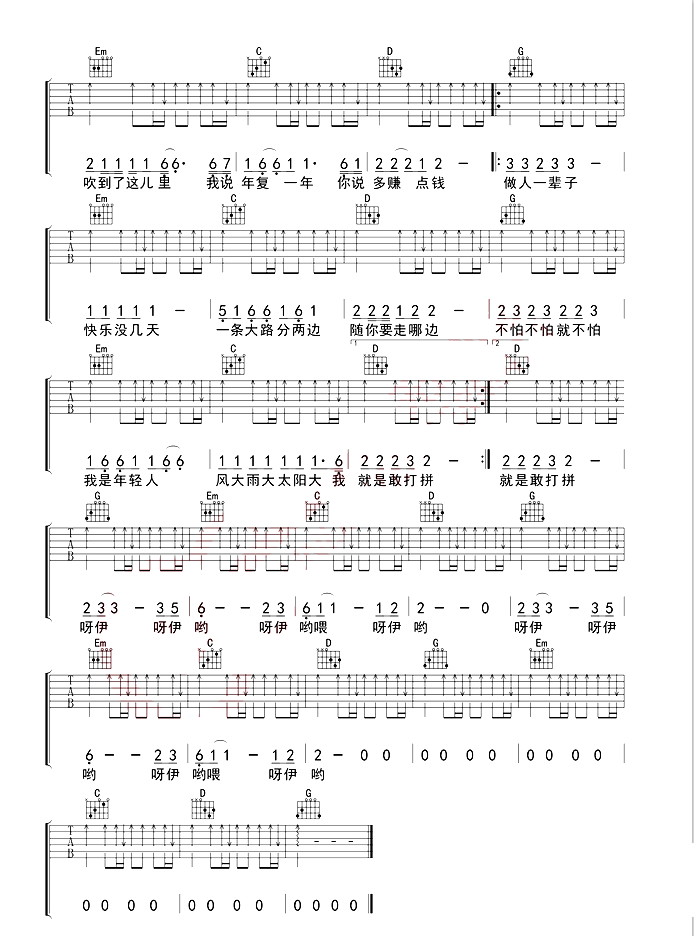 《大田后生仔》抖音最新_吉他谱