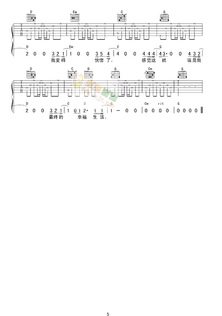 《丫头》_高清吉他谱