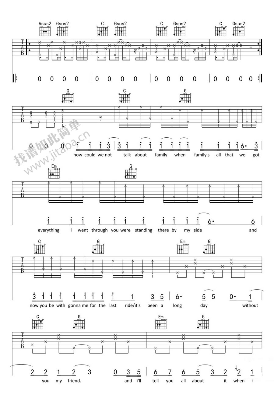 see you again吉他弹唱六线谱