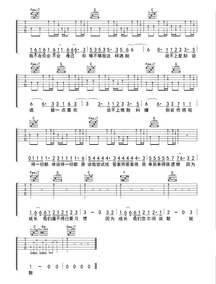 《说散就散》抖音最新_吉他谱