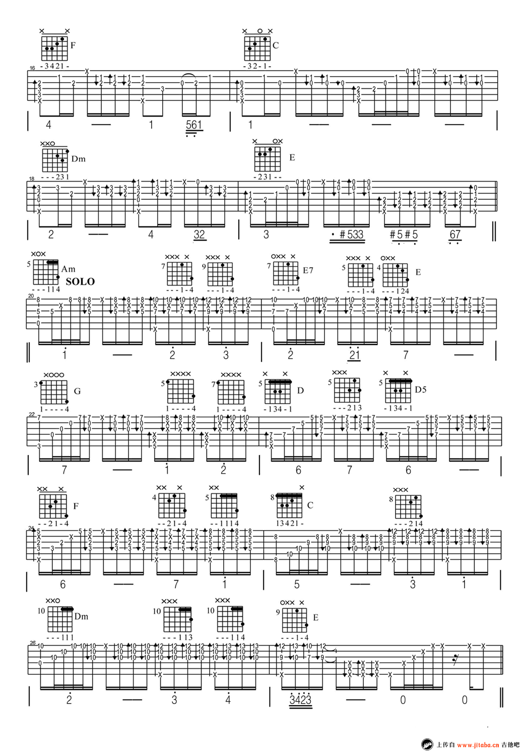 加州旅馆吉他指弹独奏谱