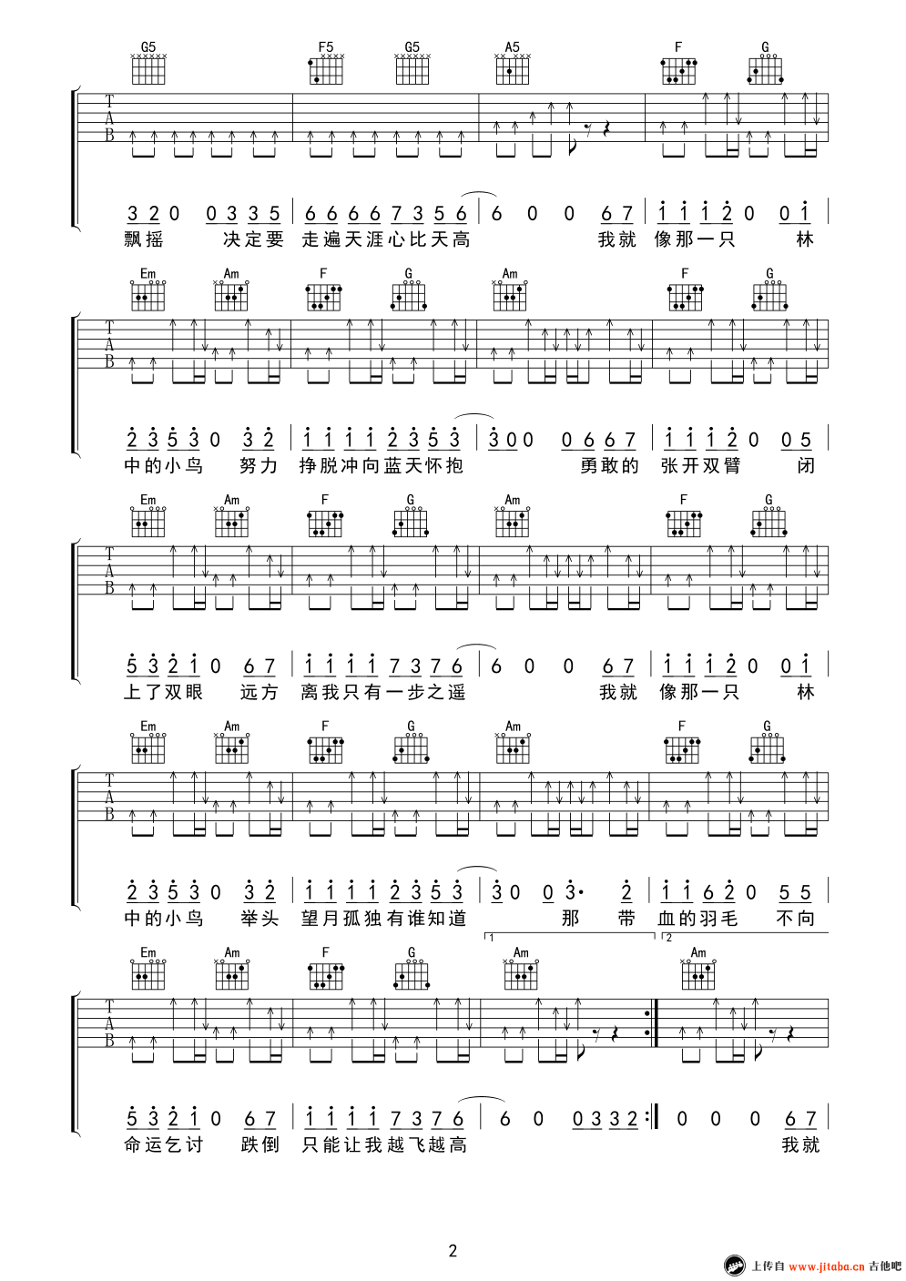 林中鸟六线谱吉他谱