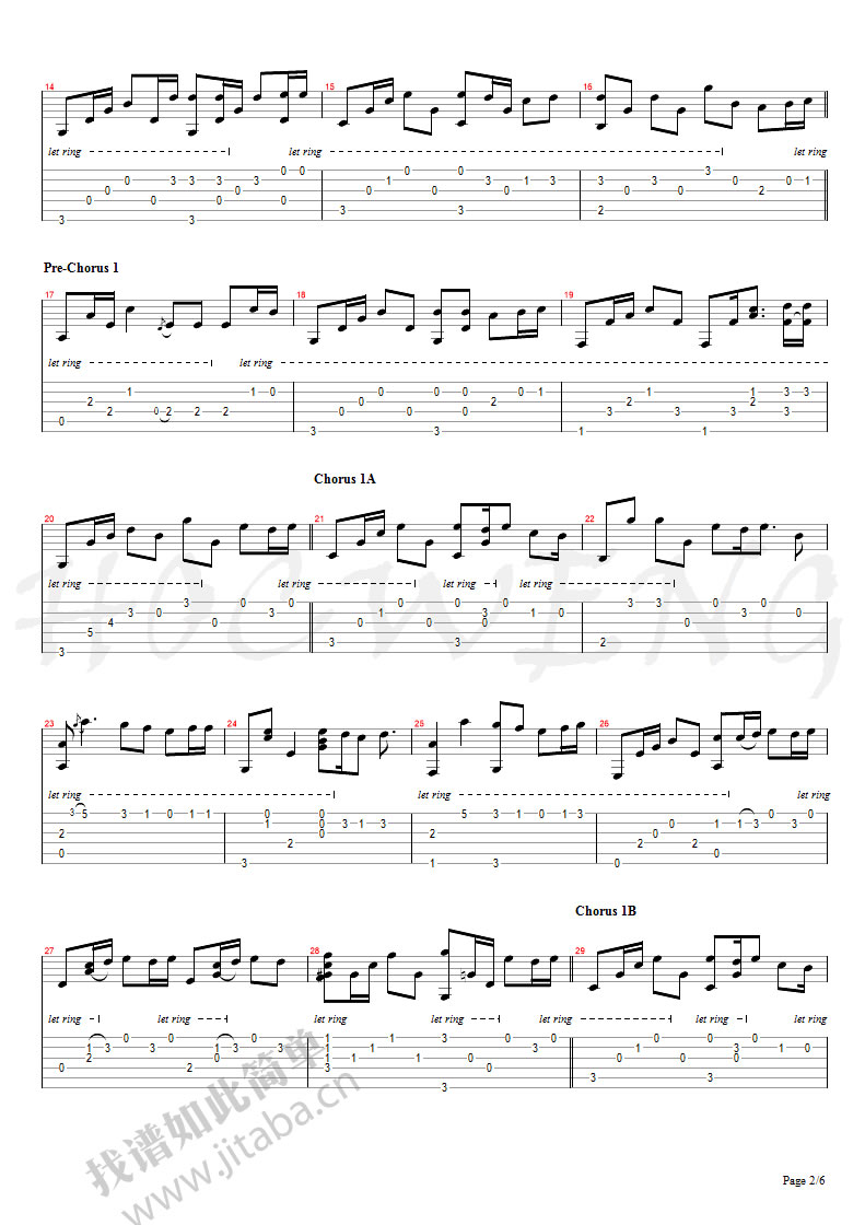 林俊杰《可惜没如果》吉他独奏曲谱