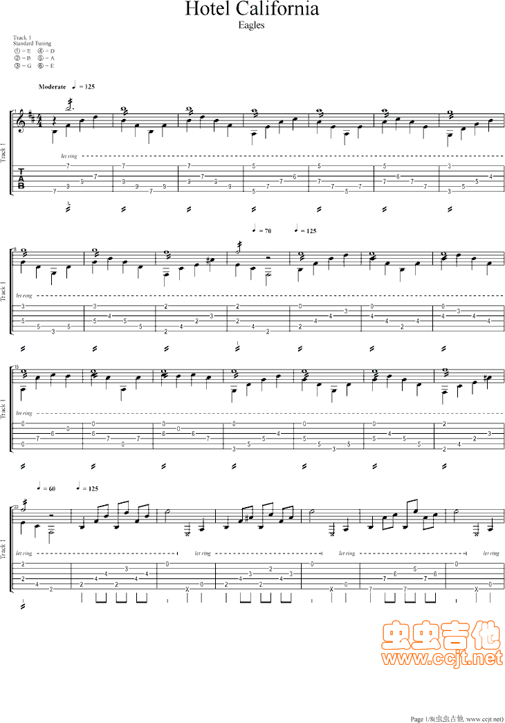 《加州旅馆》_高清吉他谱