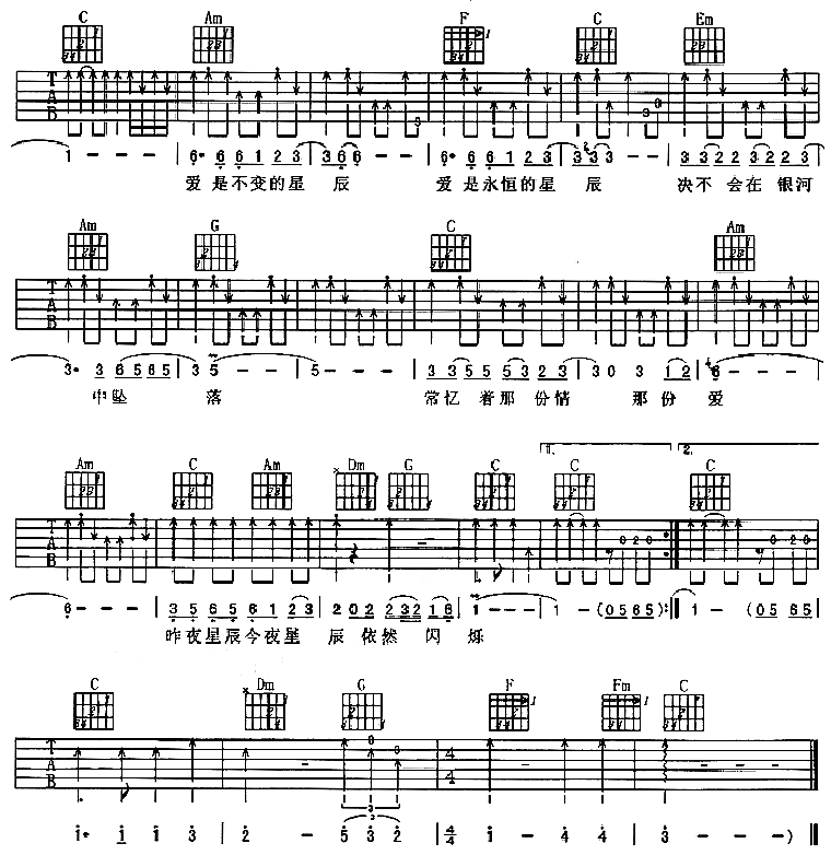 《昨夜星辰》_吉他谱