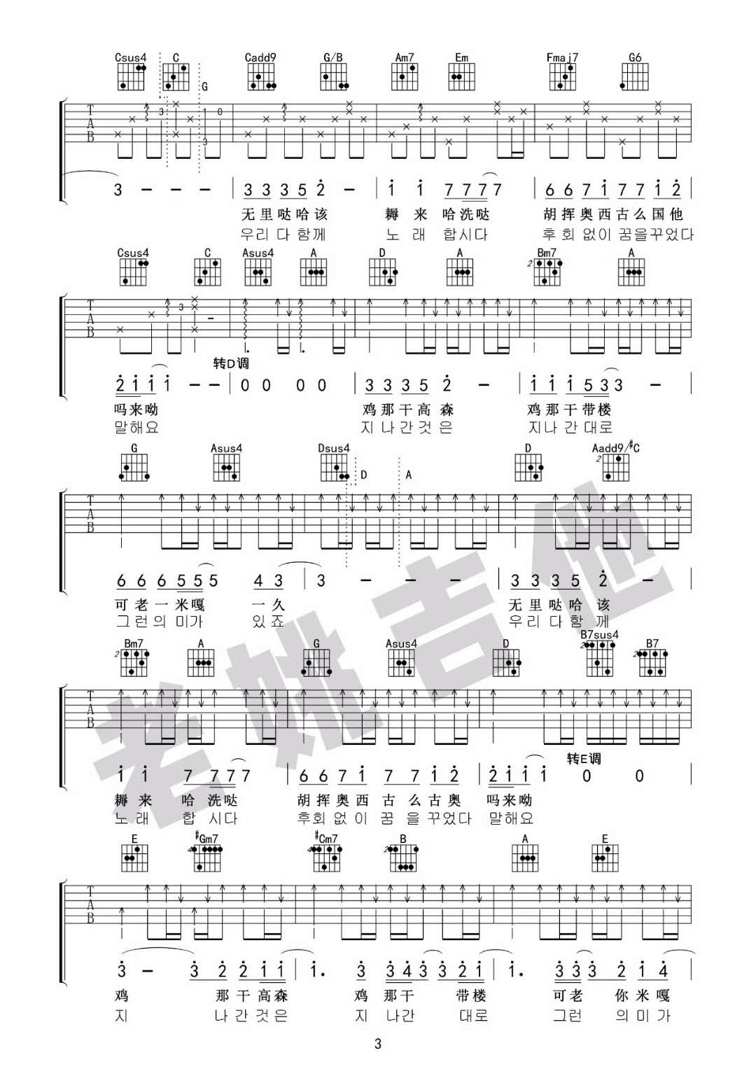 《你不要担心》_高清吉他谱