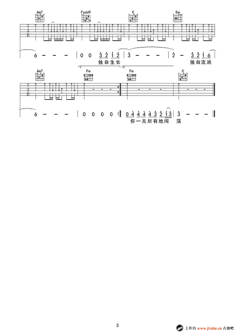 华晨宇 横冲直撞吉他六线谱