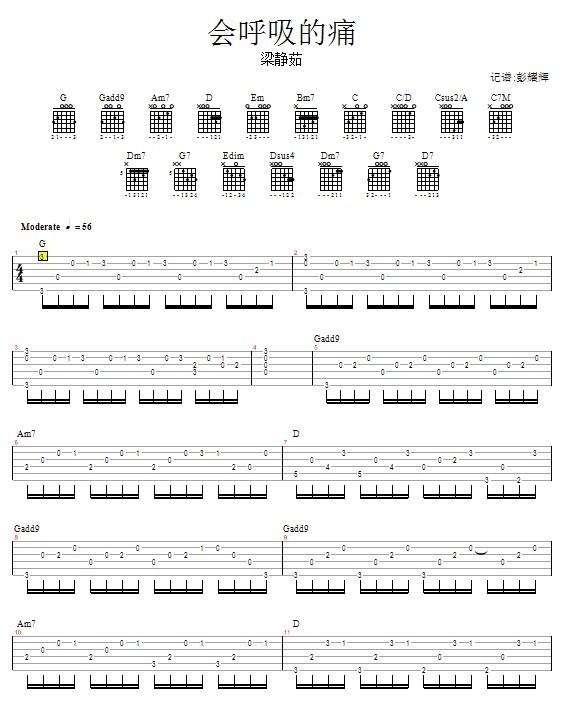 《会呼吸的痛》_高清吉他谱