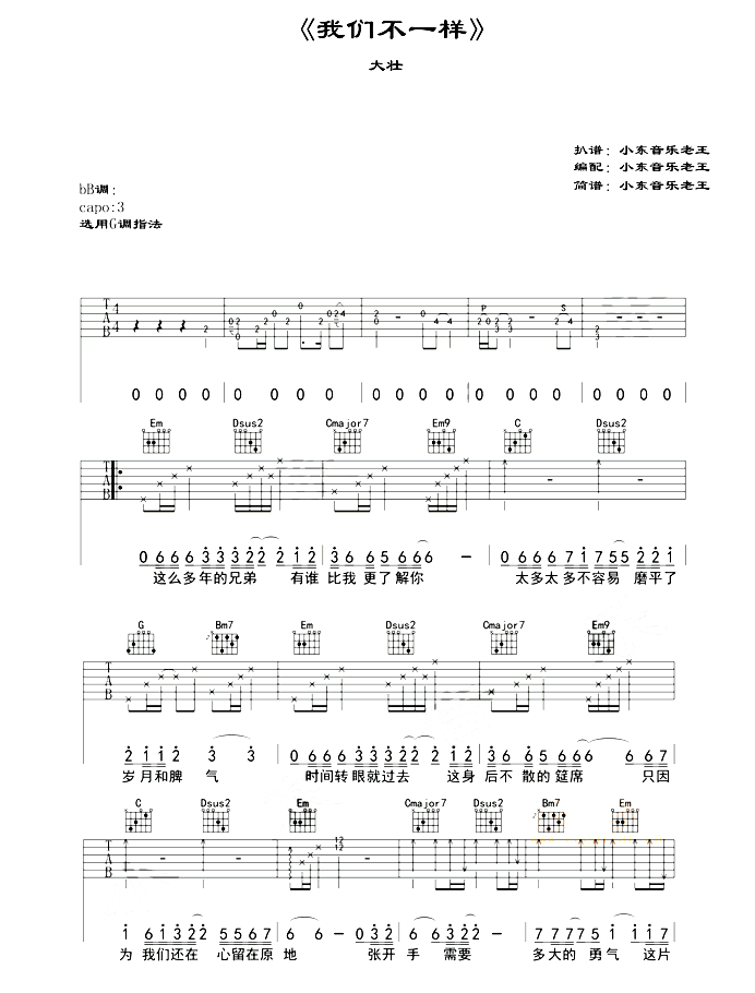 《我们不一样》抖音最新_吉他谱